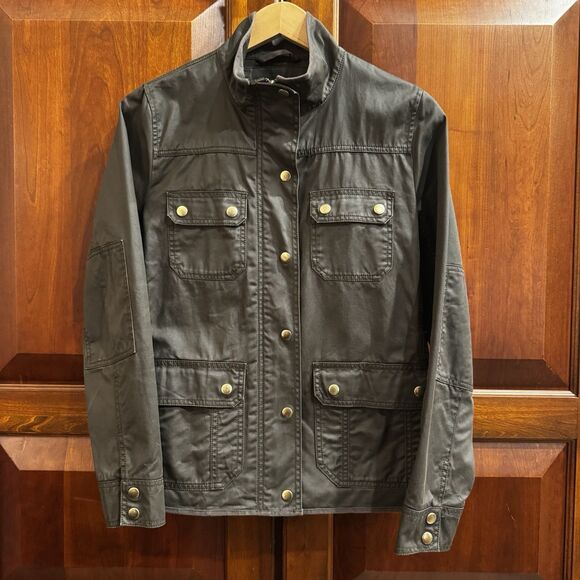 J. Crew Women’s Downtown Field Waxed Cotton Green Utility Jacket Small - Picture 2 of 16